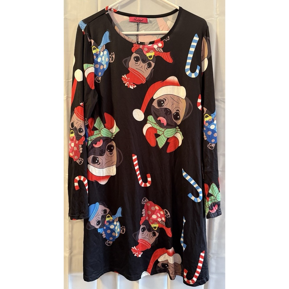 Ruiyige Womens Christmas Night Shirt Pug Dogs XL Pajamas Dress Scoop Neck Pj
